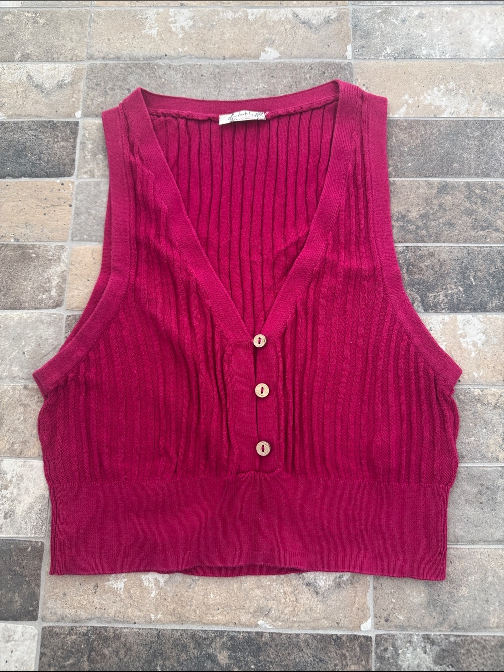 Free People Ribbed Button-Front Crop Tank — Berry Plum